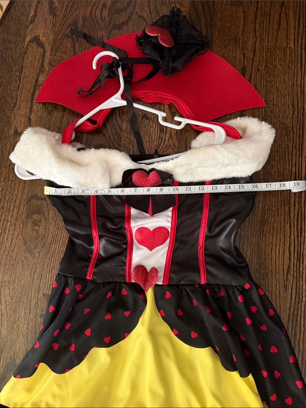 Leg Avenue Red, Black, Yellow Queen of Hearts Mini Dress Sexy Halloween Costume - Picture 11 of 13